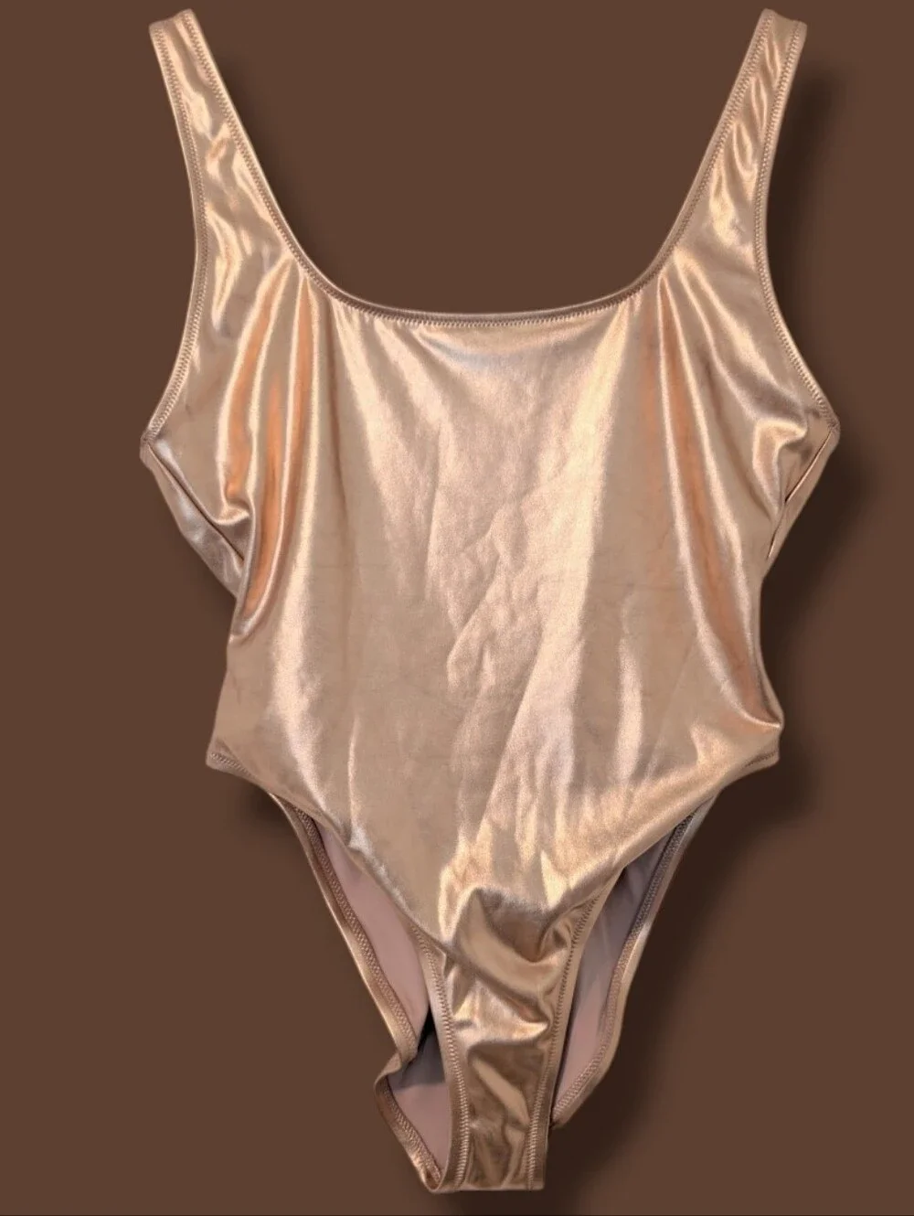 Skims Rose Gold Metallic Open Back High Cut One-Piece Swimsuit SM